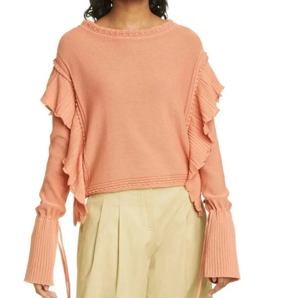 NWT Rebecca Taylor Pointelle Quilt Pullover Sweater Terra Orange M - Picture 1 of 9